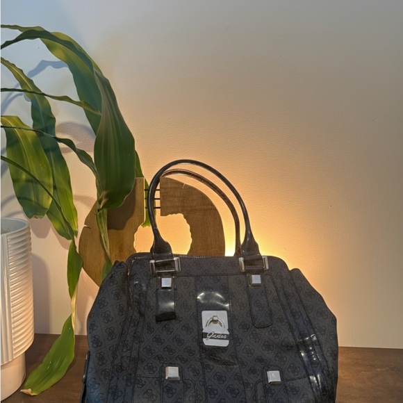 Vintage GUESS Extra Large Monogram Tote Black Gray Luxury Bag - Picture 5 of 11